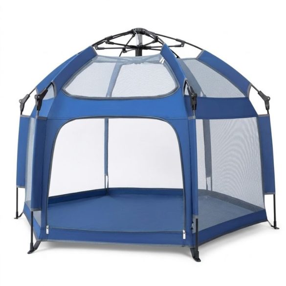 Skladací detský hrací stan so sieťovými bočnými stenami, modrý BW-006