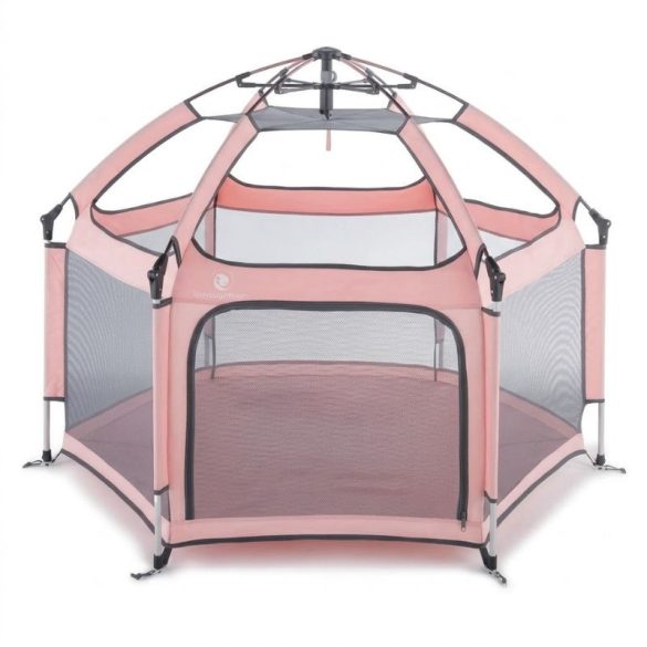 Skladací detský hrací stan so sieťovými bočnými stenami, ružový BW-009