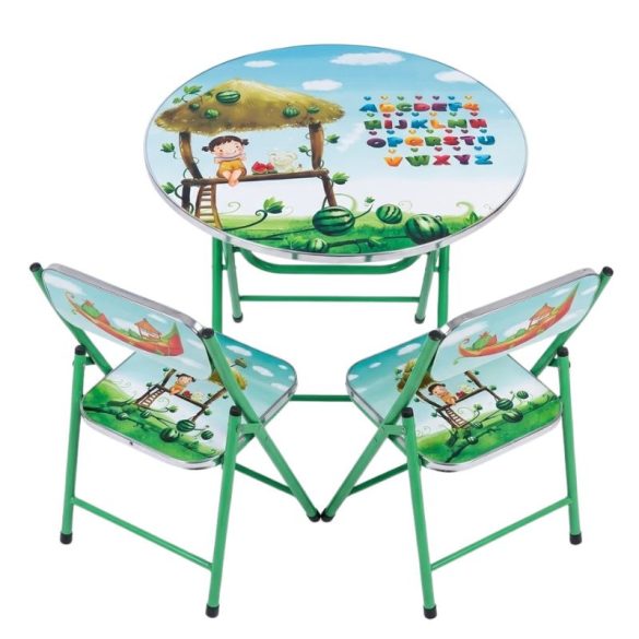 Detský stôl a stoličky, 3-dielna sada s vzorovaným dizajnom BW-101