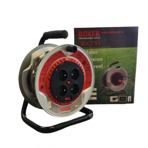 BOXER BX751 predlžovací kábel na navijaku – 25 m, so 4 zásuvkami, 2950 W