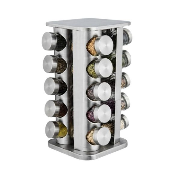 Otočný stojan na koreniny z nehrdzavejúcej ocele s 20 pohármi C-20