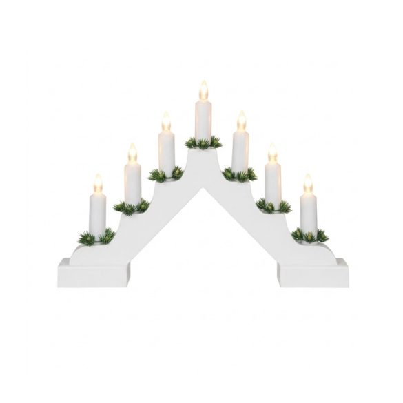 Vianočný biely sviečkový mostík LED dekorácia do okna (7 sviečok, teplá biela) CB-07
