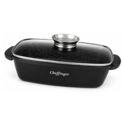   Cheffinger 32 cm pekáča s mramorovým povrchom a skleneným vekom CF-RO32