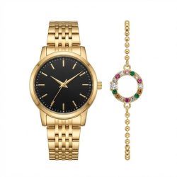   Dámska darčeková sada hodiniek a náramku „Classic Gold“ – zlatá/čierna CG01AF