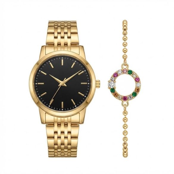 Dámska darčeková sada hodiniek a náramku „Classic Gold“ – zlatá/čierna CG01AF