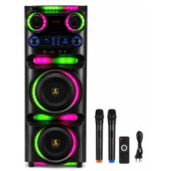   Avcrowns 2×10" prenosný party reproduktor s RGB osvetlením, 2 mikrofóny CH-2106