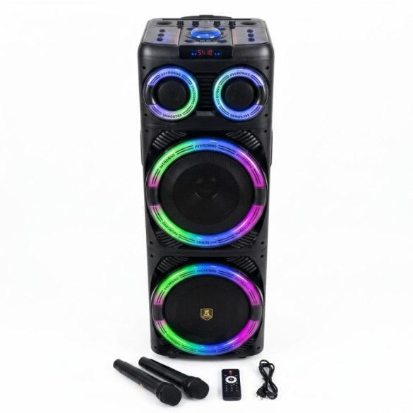Prenosný party reproduktor AVCROWNS s 2 × 12" reproduktormi, LED osvetlením a 2 mikrofónmi CH-2205