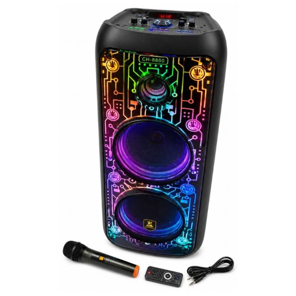 Avcrowns 2×8" prenosný párty reproduktor s RGB osvetlením a mikrofónom CH-8860