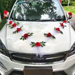   Svadobná výzdoba z umelých kvetín na auto, červená CJ2207973-P