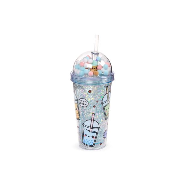 Trblietavý pohár na bubble tea s viečkom a slamkou CUP83