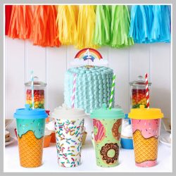   Párty sada pohárov s motívom zmrzliny – 4 ks, 470 ml, s viečkom DC197329