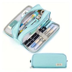   Módne viacvrstvové puzdro na ceruzky s dvojitým priestorom, cyan DK1514948-C