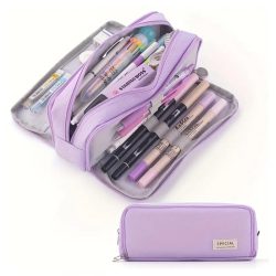   Módne viacvrstvové puzdro na ceruzky s dvojitým priestorom, fialové DK1514948-L