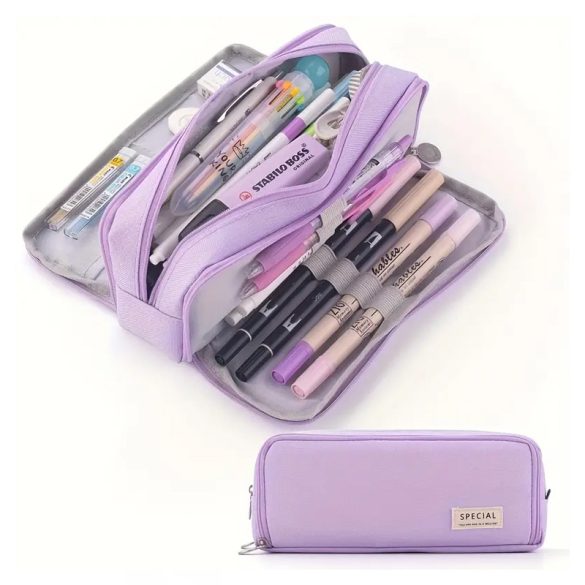 Módne viacvrstvové puzdro na ceruzky s dvojitým priestorom, fialové DK1514948-L