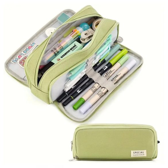 Módne viacvrstvové puzdro na ceruzky s dvojitým priestorom, Matcha Green DK1514948-M