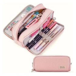   Módne viacvrstvové puzdro na ceruzky s dvojitým priestorom, ružové DK1514948-P