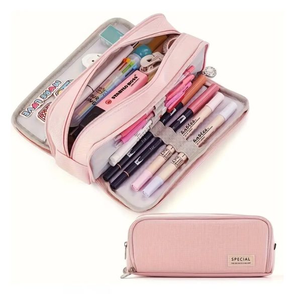 Módne viacvrstvové puzdro na ceruzky s dvojitým priestorom, ružové DK1514948-P