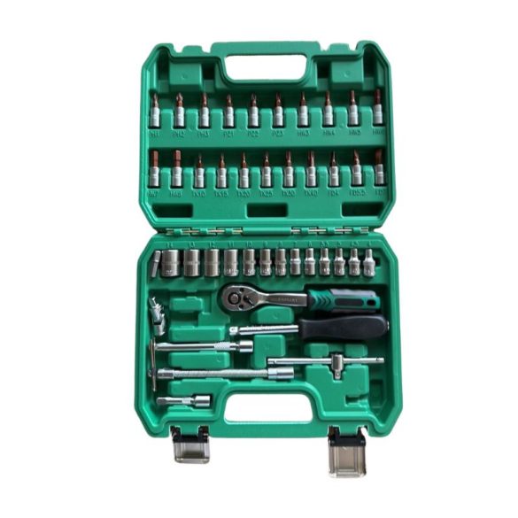 Sada nástrčných kľúčov a bitov s račňovou rukoväťou – 46-dielna sada náradia DKK-RH46