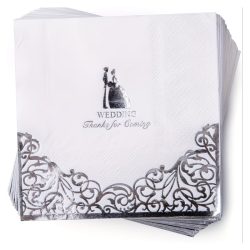   100 ks elegantných svadobných papierových obrúskov so strieborným fóliovým vzorom DQ1771119-2