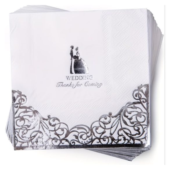 100 ks elegantných svadobných papierových obrúskov so strieborným fóliovým vzorom DQ1771119-2