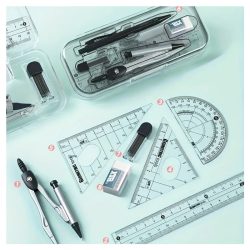   8-dielna geometrická súprava kružidla a pravítok – v priehľadnom puzdre DV1656212