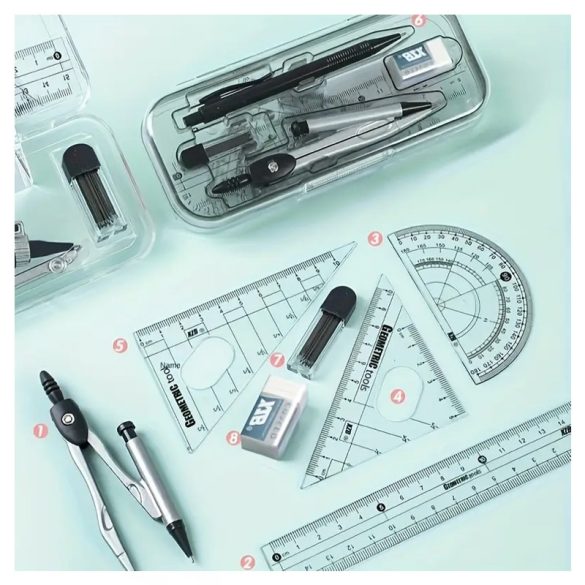 8-dielna geometrická súprava kružidla a pravítok – v priehľadnom puzdre DV1656212