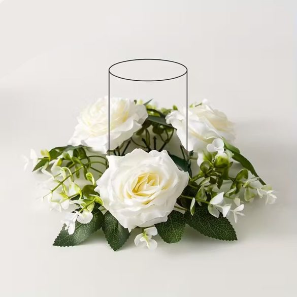 4 ks veniec svietnikov s umelými kvetinami, biely DV2816713-F