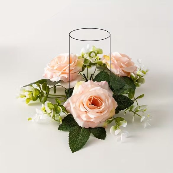 4 ks veniec so svietnikmi s umelými kvetinami, ružový DV2816713-R