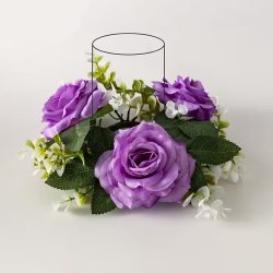   4 ks veniec svietnikov s umelými kvetinami, fialový DV2816713