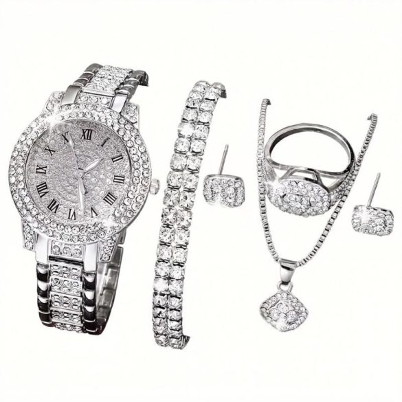 6-dielna luxusná dámska súprava hodiniek a šperkov (strieborná farba) DW4194645-S