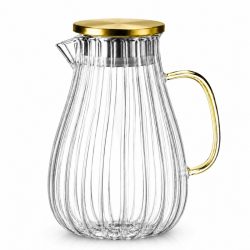   Ribovaná sklenená kanvica s uchom a viečkom – 1700 ml DZ05