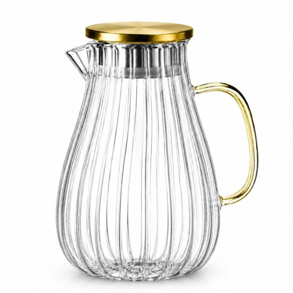 Ribovaná sklenená kanvica s uchom a viečkom – 1700 ml DZ05
