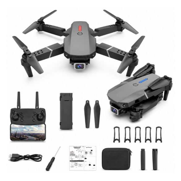Skladací dron s 4K HD kamerou, diaľkovým ovládačom a prenosnou taškou E88-3