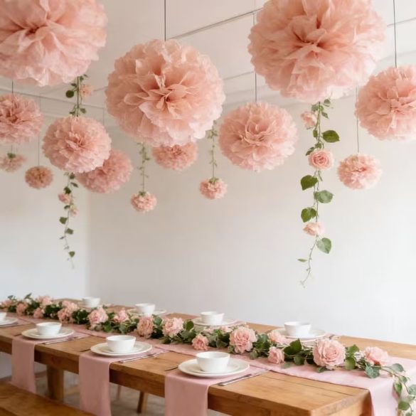 21 ks papierové kvety guľa ružová EC12402495