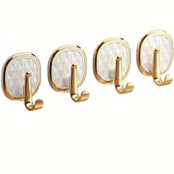   4-dielna prémiová bielo-zlatá sada samolepiacich nástenných vešiakov EK2235527-W
