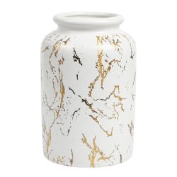   Elegantná keramická váza s bielo-zlatým mramorovým vzorom EKV1