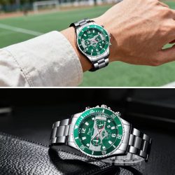   Štýlový a luxusný pánsky quartzový náramkový hodinky so zeleným zadným krytom EM7485257
