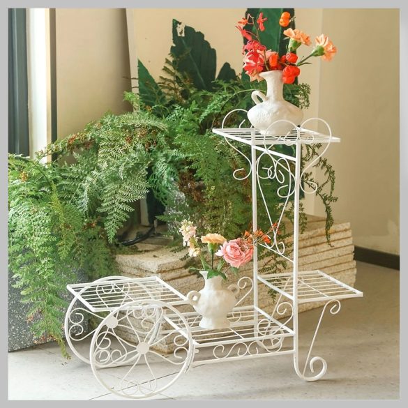 Stojan na kvetináče v tvare veterána, biely – 68 x 68 cm EQ124420-2
