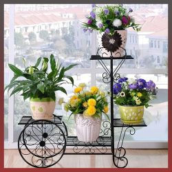 Kvetinový stojan s 4 policami, čierny EQ124420-F