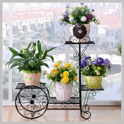   Kovový stojan na kvetináče v tvare veterána, čierny – 68 x 68 cm EQ124420