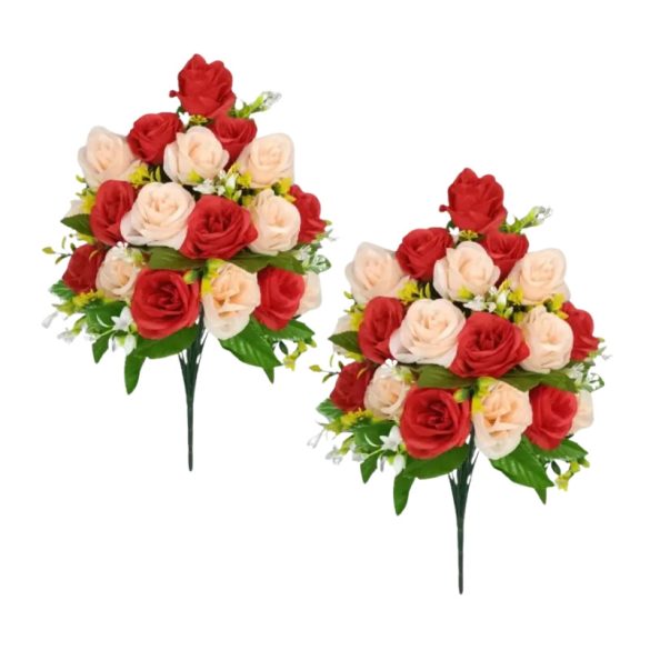 Sada 2 kusov kytíc z umelých ruží červené a krémové ER3273813