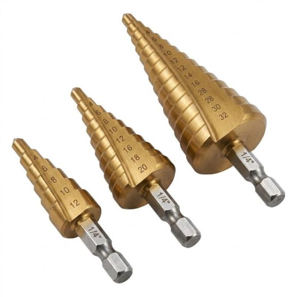 Am-Tech 3-dielna sada stupňovitých vrtákov HSS s titánovým povlakom F0790