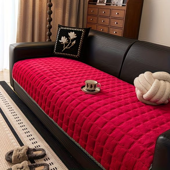 Prešívaný poťah na pohovku z mliečneho zamatu 90 × 180 cm – bordová FE11156782-14