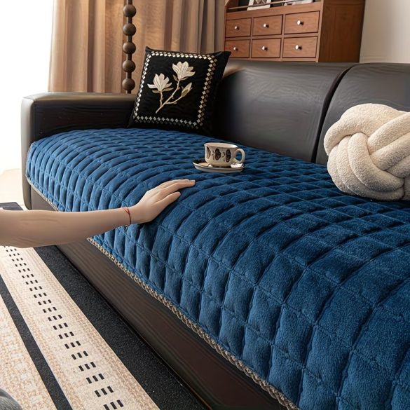 Prešívaný poťah na pohovku z mliečneho zamatu 90 × 180 cm – tmavomodrá FE11156782-15