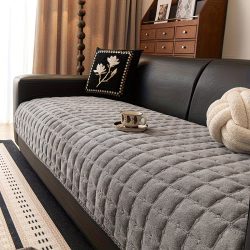   Prešívaný poťah na pohovku z mliečneho zamatu 90 × 180 cm – sivý FE11156782-17