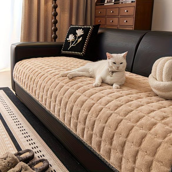 Prešívaný poťah na pohovku z mliečneho zamatu 70 × 180 cm – khaki FE11156782-2