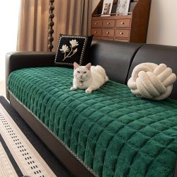   Prešívaný poťah na pohovku z mliečneho zamatu 70 × 180 cm – tmavozelený FE11156782-3