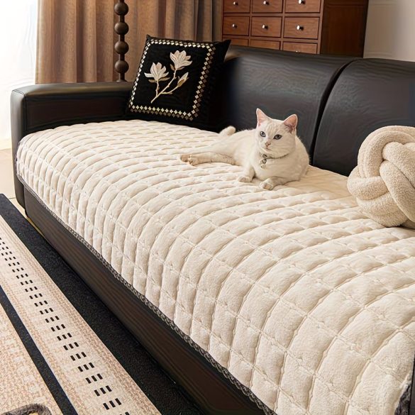 Prešívaný poťah na pohovku z mliečneho zamatu 70 × 180 cm – biely FE11156782-4