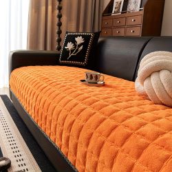   Prešívaný poťah na pohovku z mliečneho zamatu 70 × 180 cm – oranžový FE11156782-7