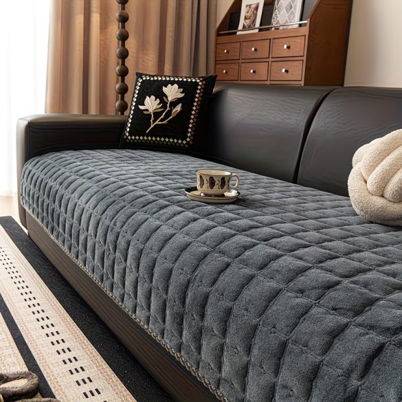 Prešívaný poťah na pohovku z mliečneho zamatu 70 × 180 cm – tmavošedý FE11156782